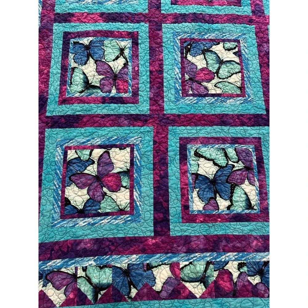72'' x 60'' Teal and Purple Butterfly Queen Size Quilt